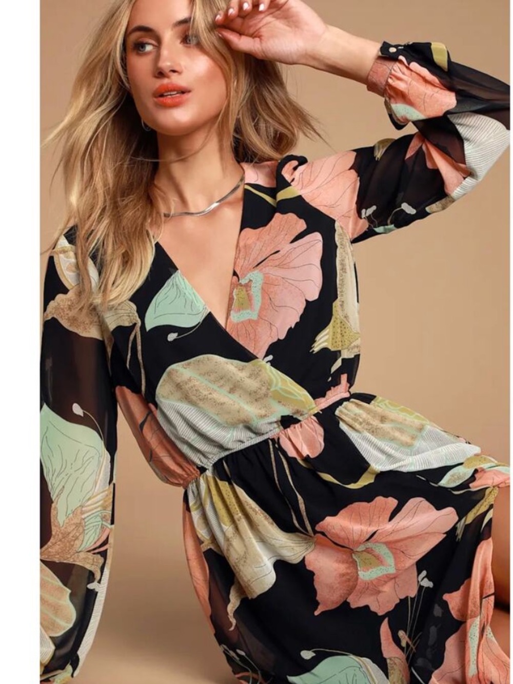 Lulus Wondrous Water Lillies Black Floral Print Maxi Dress size M - Picture 2 of 13